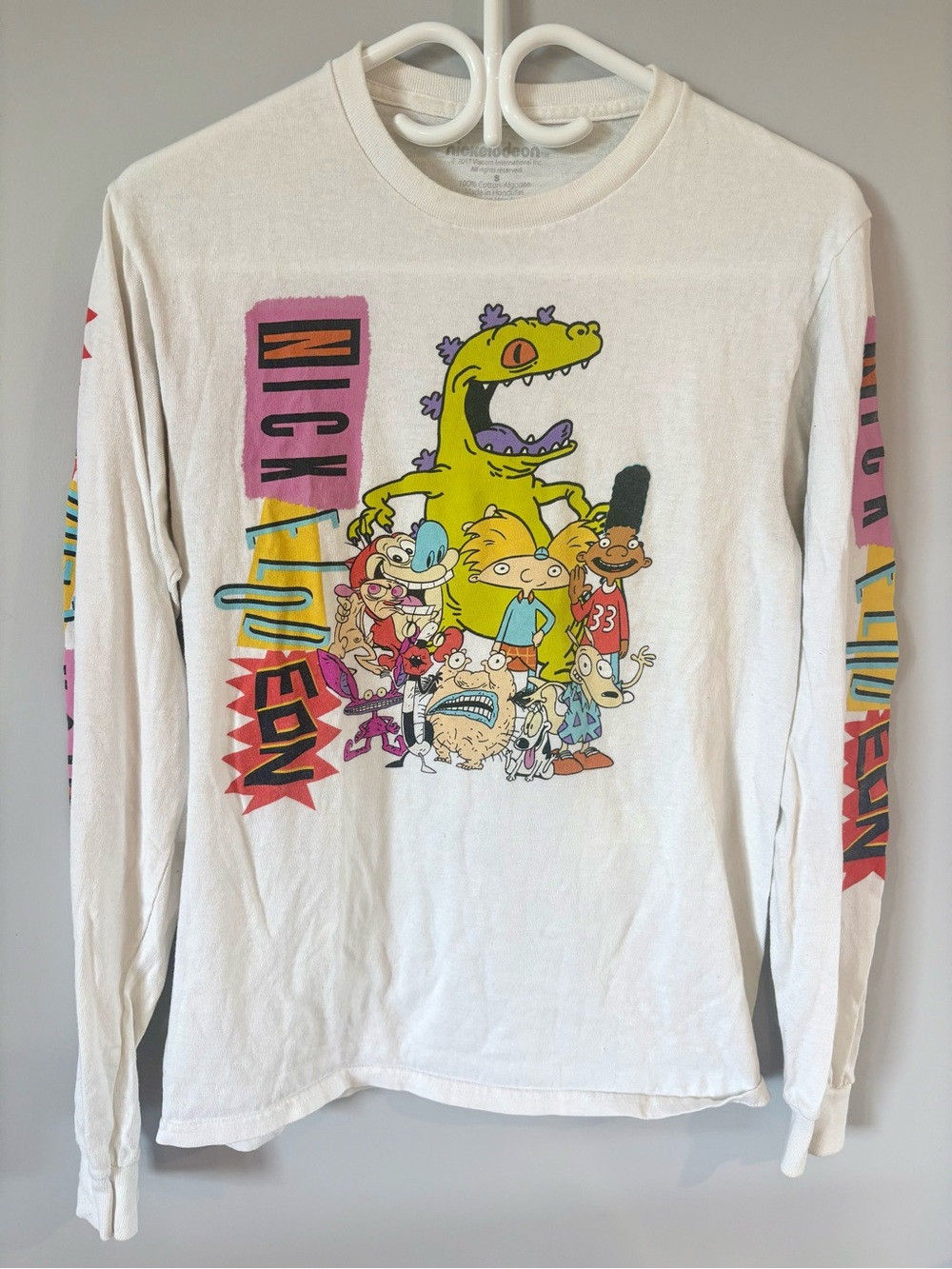 Retro Vintage Nickelodeon White Long-Sleeve Cartoon Nostalgic Graphic Tee